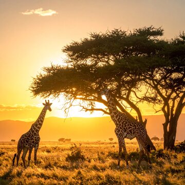 giraffe at sunset