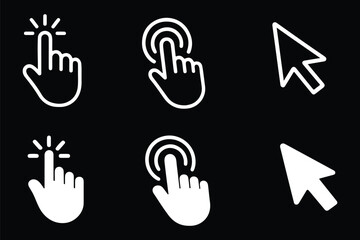 Obraz premium cursor icons set hand pointer click arrow vector collection. Computer mouse cursor and hand pointer icon collection for digital UI and web design projects in black and white vector style. EPS 10. 