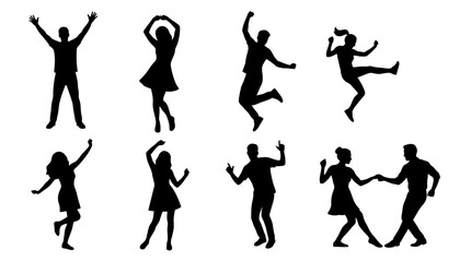 Fototapeta premium Silhouettes of people dancing and having fun.