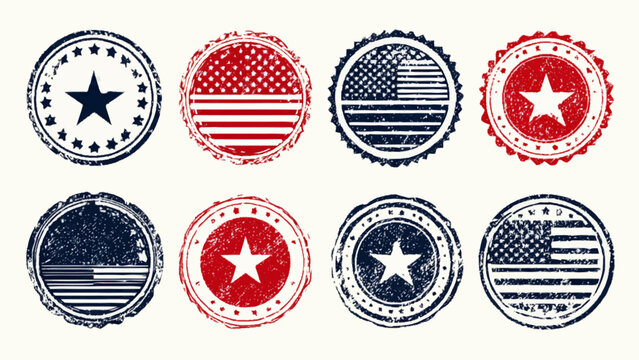 A set of USA badge logos featuring stars and stripes in circular designs.