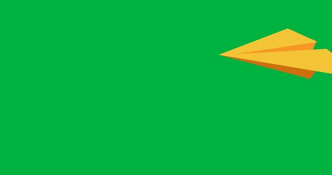 Digital animation of yellow paper plane icon flying against black background