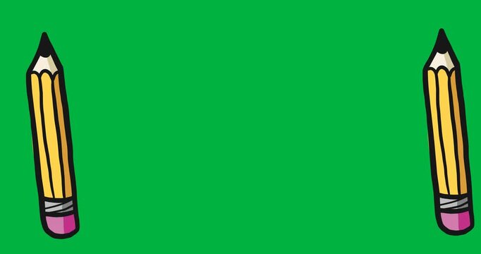 Digital animation of multiple pencil icons floating against black background