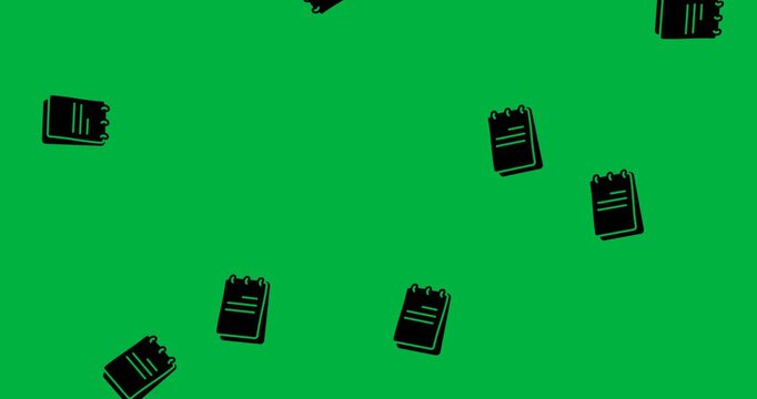 Digital animation of multiple diary book icons falling against white background