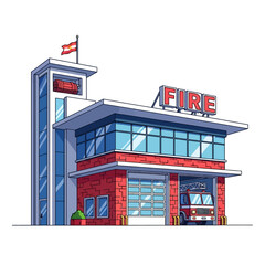 Fototapeta premium Modern fire station on white background 