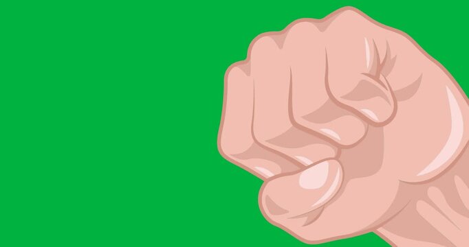 Digital animation of hand fist icon with copy space on black background