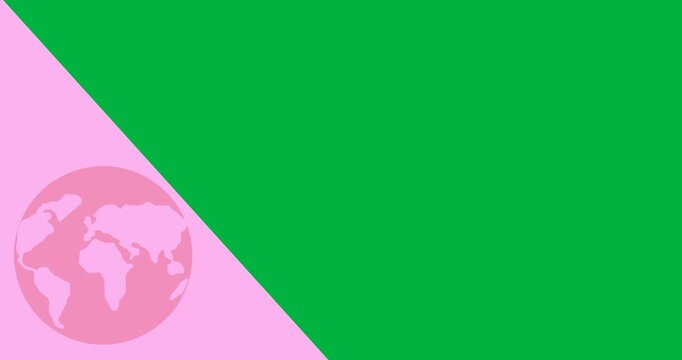 Digital animation of globe icon over pink banner against black background