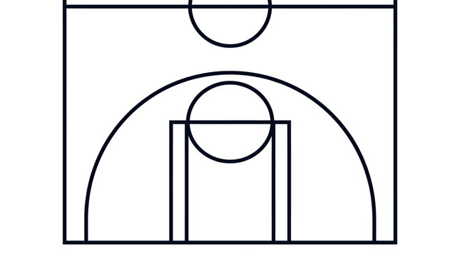 Basketball Court's Strategic Layout: A detailed, overhead view of a basketball court, highlighting key areas such as the free-throw lane, three-point arc, and center circle.