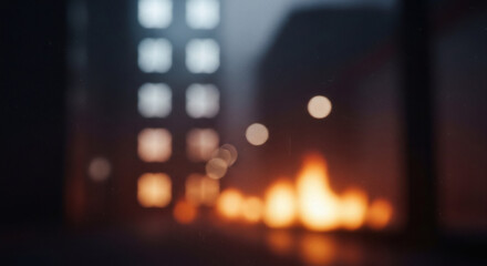 Obraz premium Abstract blurred night city street with fire and building lights