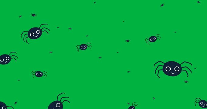 Halloween digital art features scary spiders on a black background.