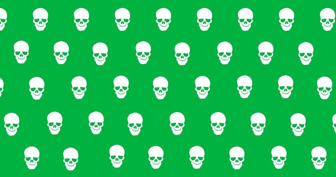 Halloween digital pattern features scary icons and skulls on a black background.