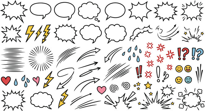Manga expression and motion comic elements vector set