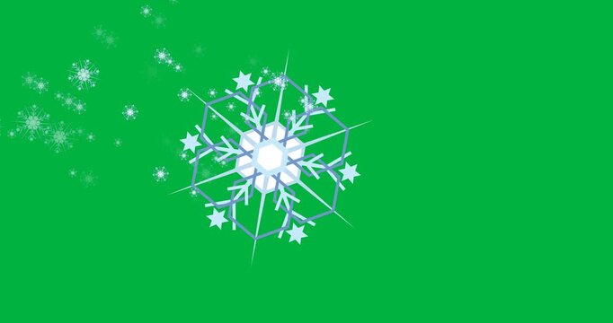 Digital animation of multiple blue snowflakes icons falling against black background