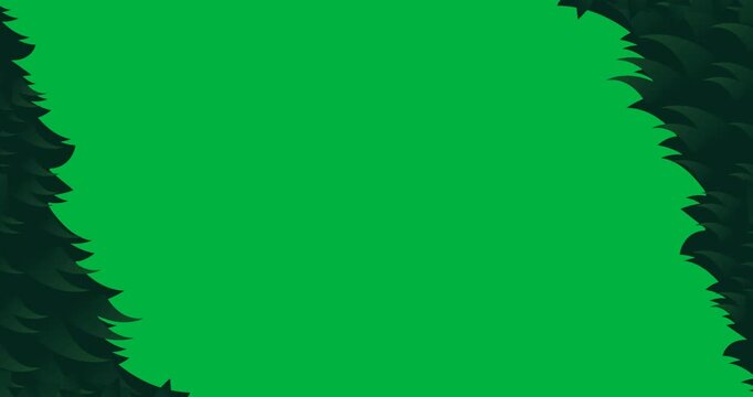 Digital animation of two green christmas tree icons with copy space on black background