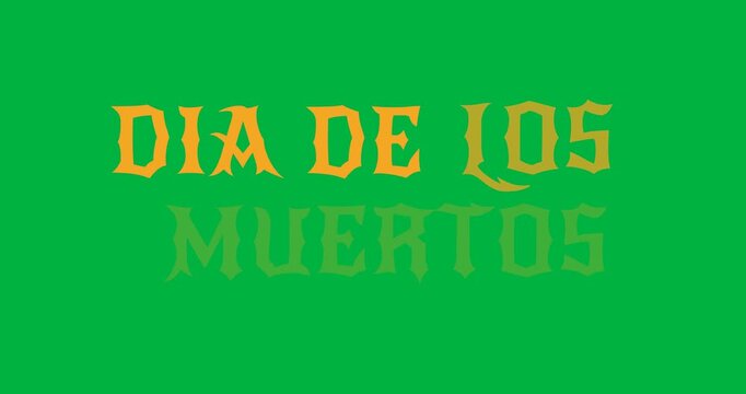 Digital animation of yellow dia de los muertos text banner against black background