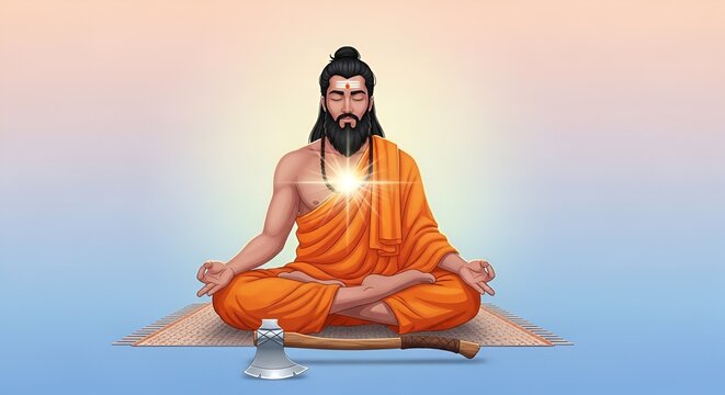 Meditating Lord Parshuram with Divine Light and Sacred Axe