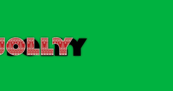 Digital animation of christmas pattern design over holly text against black background