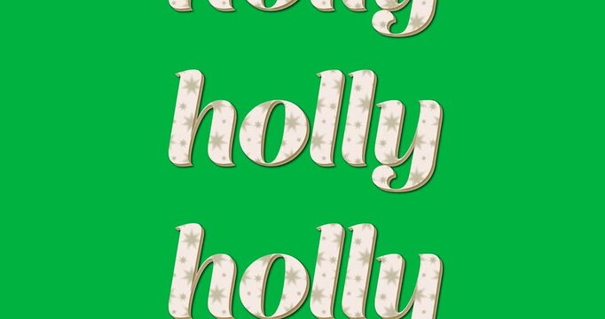 Digital animation of holly text banners in seamless pattern against black background