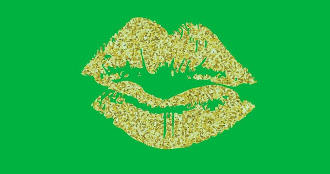 Digital animation of golden lips icon against black background