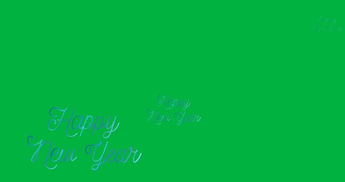 Digital animation of multiple blue happy new year text banners against black background