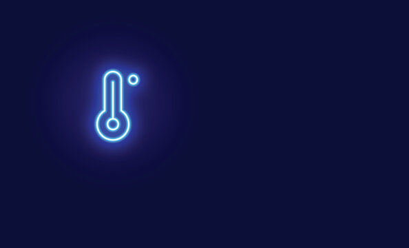 Neon Thermometer Icon on black background. Temperature measurement icon. Blue Color icon