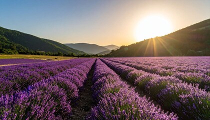 Fototapeta premium Lavender field under bright sunlight
