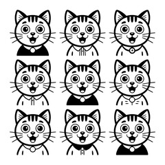 Vector of nine cartoon cats with different facial expressions and collars © Unnati