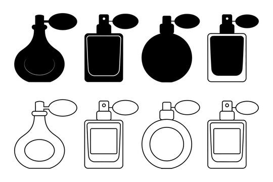 Vectors of different types of perfume bottles including oval, round, and square shapes