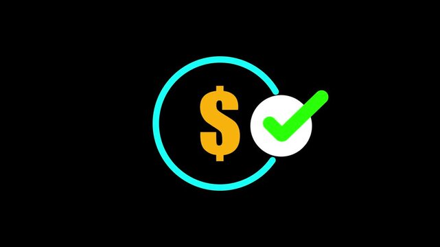 Neon glowing Paid icon vector set illustration. Dollar payment symbol with document and check sign.