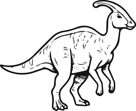 Black and White Parasaurolophus Dinosaur Illustration