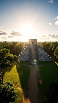 Majestic Mayan Pyramid El Castillo at Chichen Itza at Sunrise.