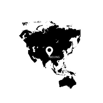 Vector illustration of Asia continent map with Beijing pinpoint minimal design