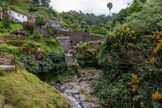 Beautiful view of  the Parque Natural da Ribeira dos Caldeiroes, Sao Miguel, Azores