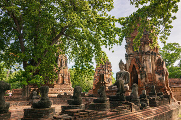 Obraz premium Ancient ruins of Wat Mahathat temple in Ayutthaya Historical Park, Thailand
