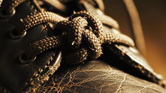 Brown leather boot with tied laces detail