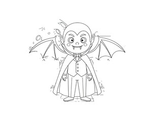 Fototapeta premium Cartoon vampire child with bat wings and cape