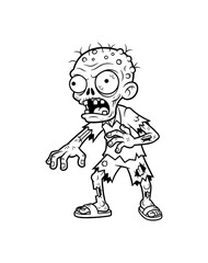 Fototapeta premium A cartoon zombie walking with outstretched hands, representing fear and the undead