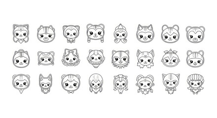 Obraz premium Seamless pattern set of fun animal character heads including dog pig cat bear tiger lion and mouse vector illustration icon collection for baby kid alphabet letters
