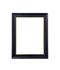 Fototapeta premium Black frame hangs on wall with empty blank center. Minimal border design allows inserting artwork into clean template. Mock up concept reflects presentation, interior display, decoration idea.