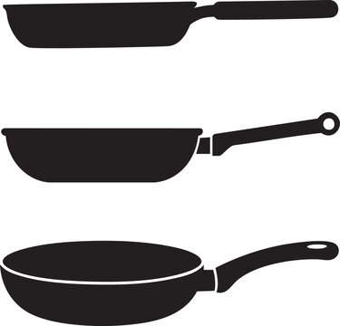 Clean Frying Pans Silhouette in Side View Kitchen Vector Clipart