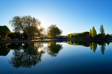 Fototapeta premium The Villette canal basin in Paris city 