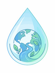 Obraz premium Water Drop with Earth and Green Leaves Eco Concept Illustration