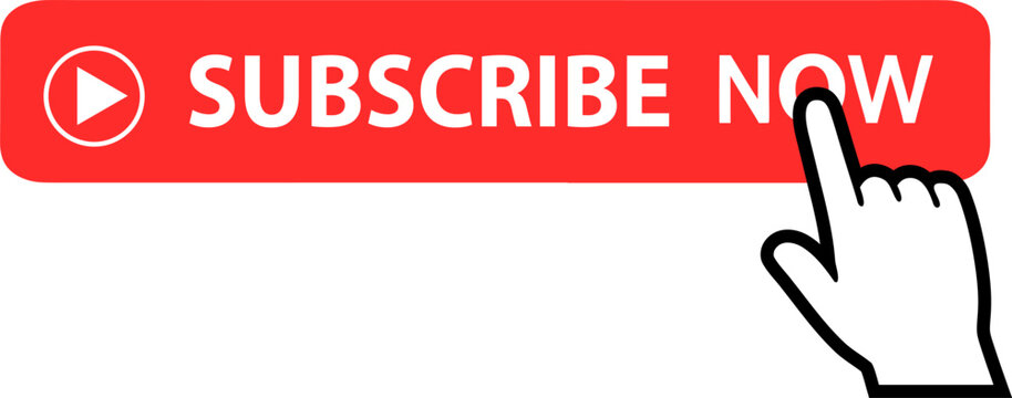 subscribe now call to action icon in red black and white for youtube video or design in verctor illutration