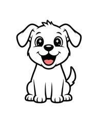 Obraz premium Happy cartoon white puppy dog sitting with mouth open and sparkling eyes, looking excited and playful