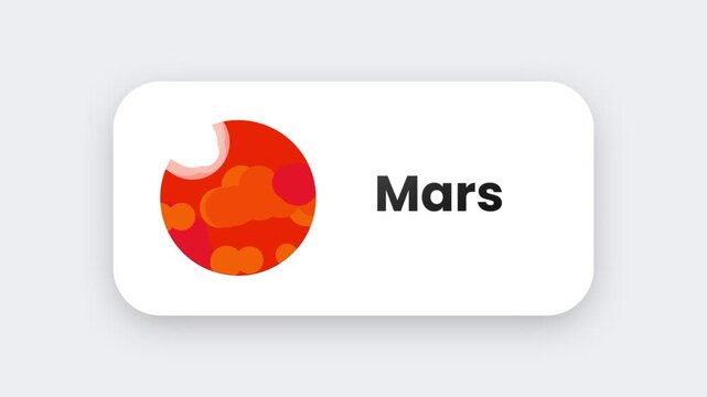 A vibrant orange red Mars planet icon with a fiery glowing surface texture representing the red planet on a clean white rounded badge