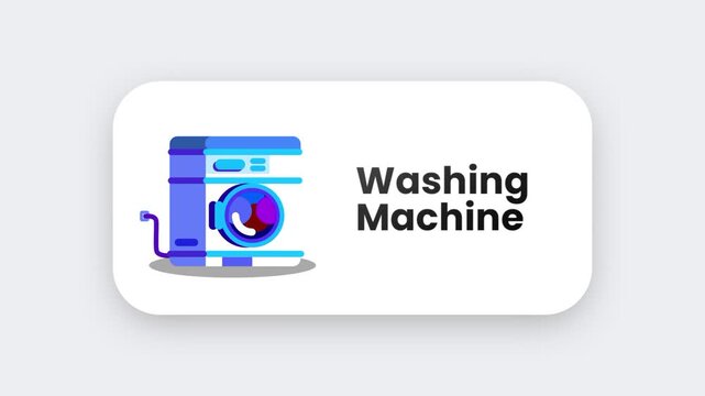 A blue and white washing machine appliance icon with a visible drum door and control panel on a clean white rounded rectangle badge