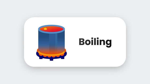 An orange industrial boiling pot or cauldron icon with steam and fire elements representing heat cooking or chemistry on a white rounded badge