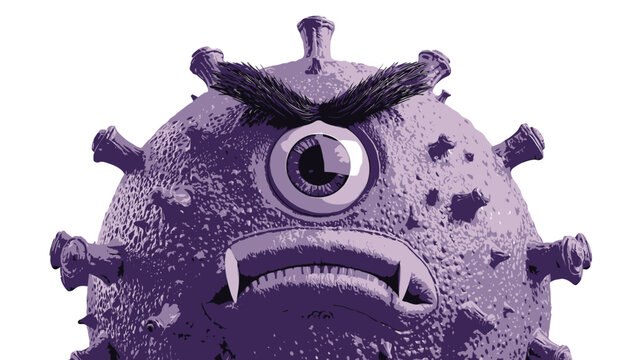 Angry Purple Virus Monster Character with Single Eye and Fangs Vector Illustration