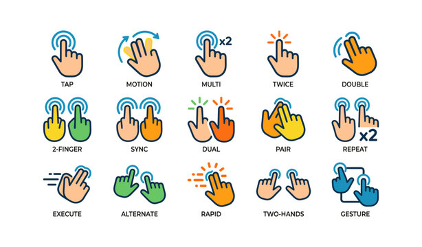 Hand gestures icons set featuring various touch movements and actions