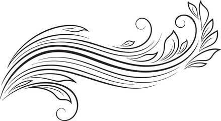 Fototapeta premium Elegant floral swirl divider ornament in black ink style with ornament, flourish