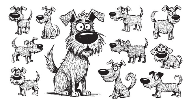 Set of cute cartoon dogs isolated on white background